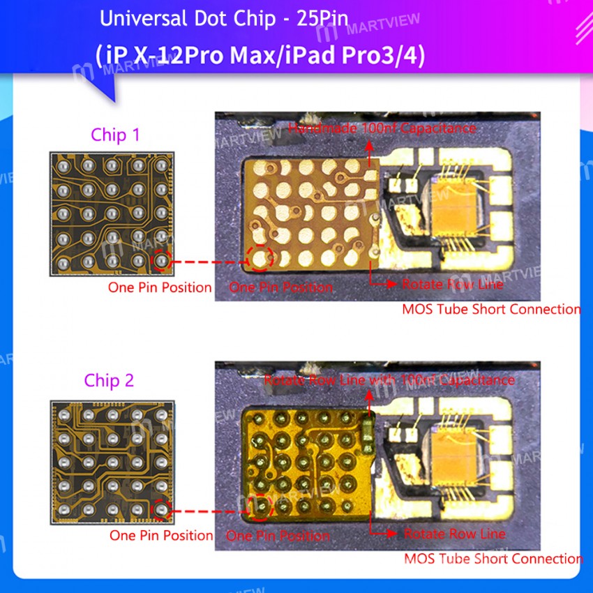 JCID 25-pin Universal Dot-matrix Chip Supports iPhone X-12 Series/iPad Pro 3/4 Series