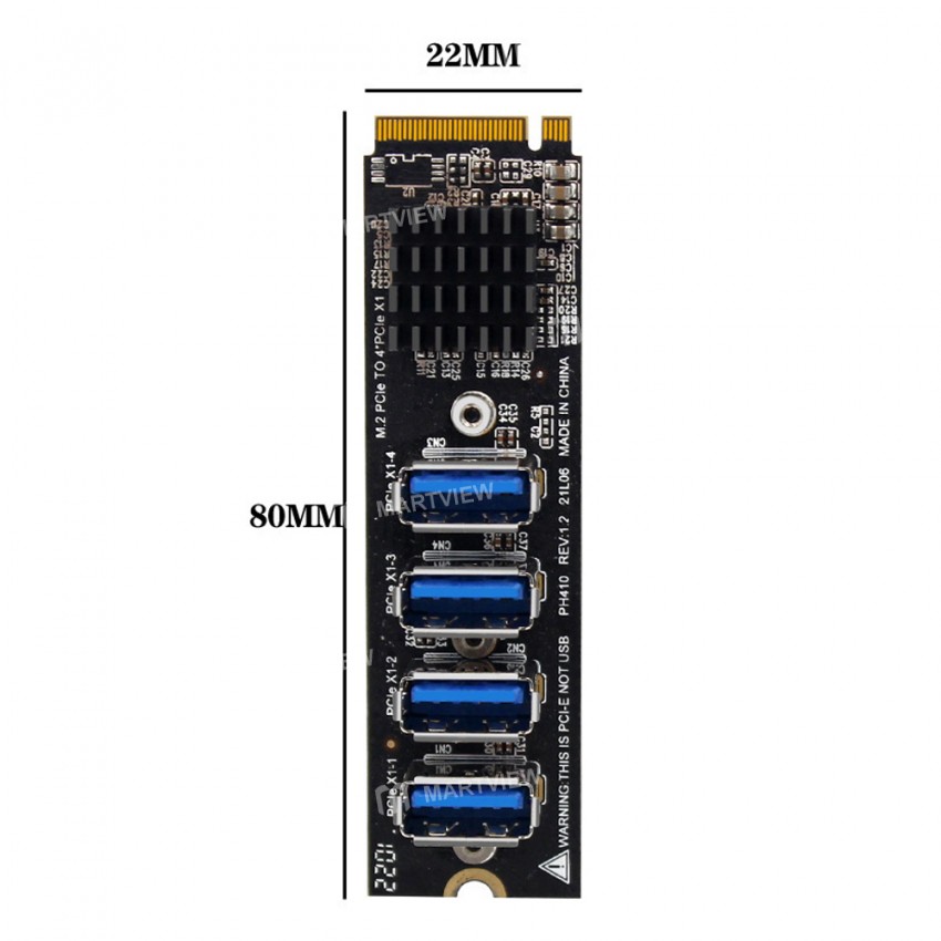 ASM1184E PH410 4-Port M.2 to PCI-E USB 3.0 Extender Riser Adapter Card for Mac os / Windows / Linux