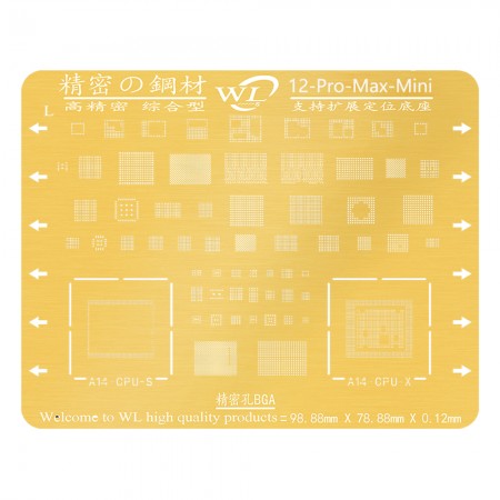 WL Gold BGA CPU IC Reballing Stencil Tin Net for iPhone 12 / 12 Pro / 12 Pro Max / 12 Mini
