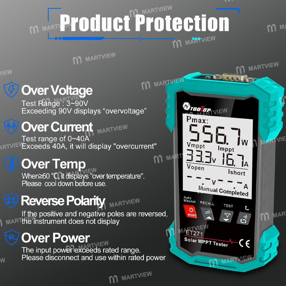 tooltop et721-rechargeable-digital-display-2000w-high-power-solar-mptt-tester-with-data-storage-func