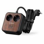 Orico Portable Home Wood Grain Double Sockets Power Strip with 3 USB Ports - EU Plug