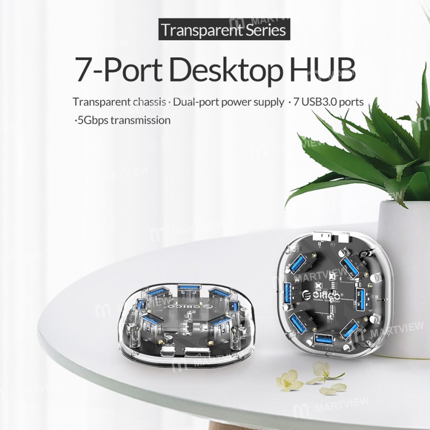 Orico H7U-U3 7 Ports High-Speed Transparent HUB USB3.0 Splitter