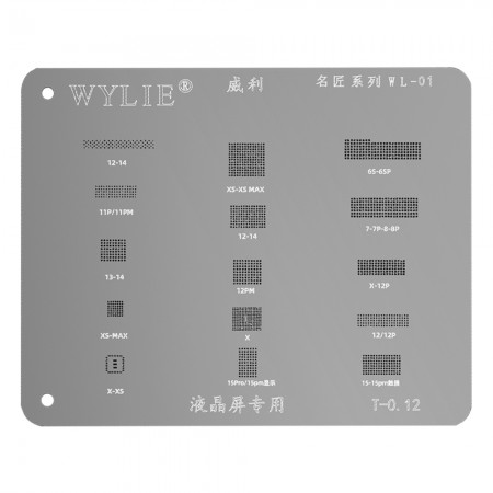 Wylie WL-01 0.12mm LCD Special BGA Reballing Stencil for iPhone 6S to 15Pro Max