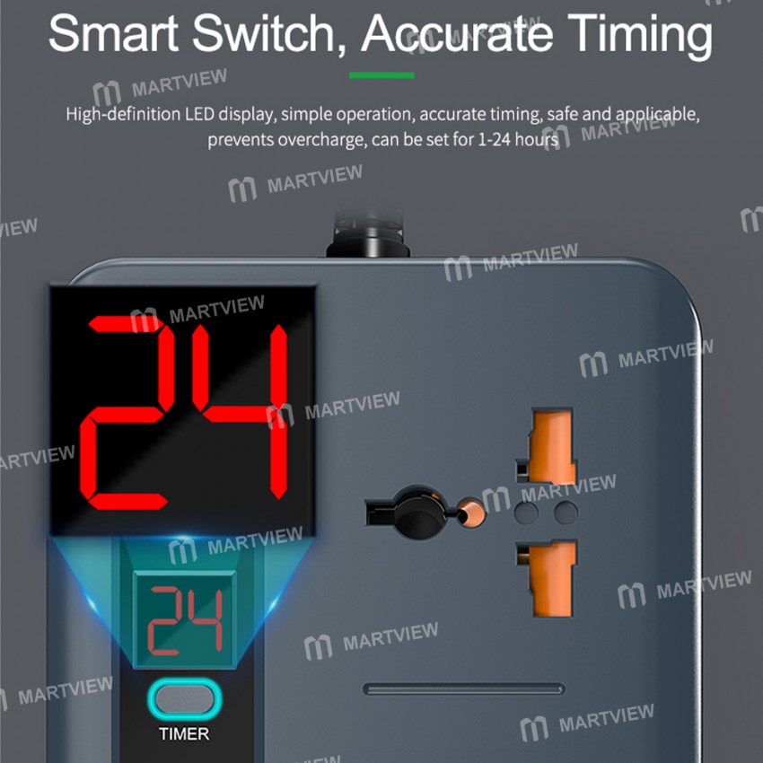 Relife RL-316D 2500W 5 USB Smart LED Digital Display Timer Switch Household Universal Socket