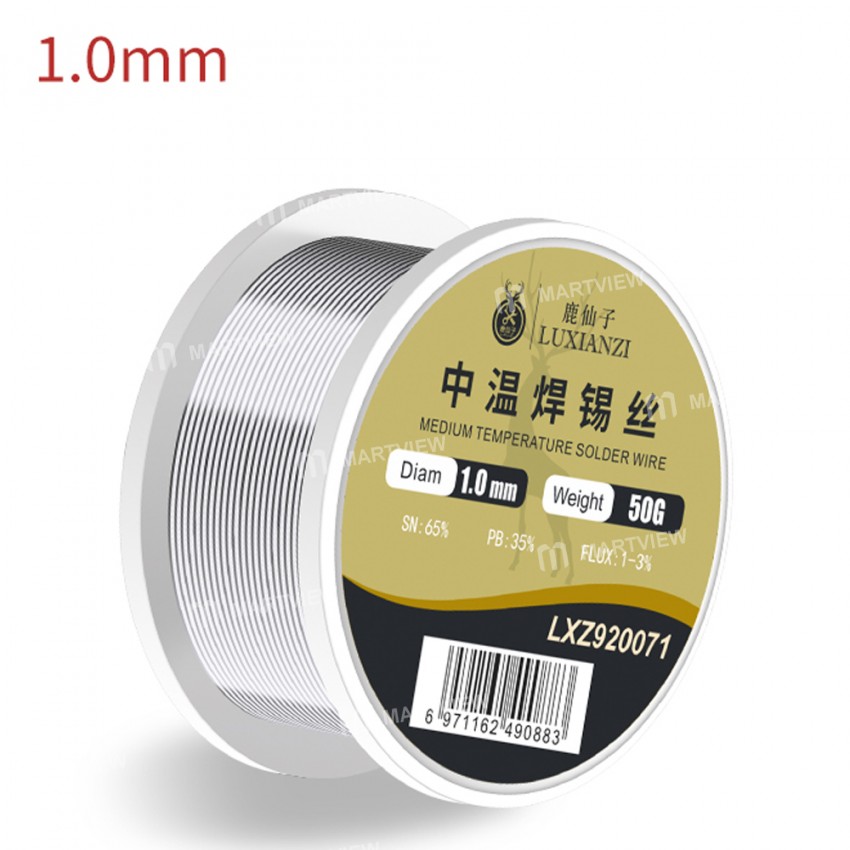 Luxianzi 50g 0.5 / 0.8 / 1.0mm 200? Medium Temperature Leaded Rosin Core Solder Wire