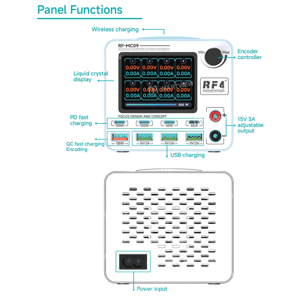 rf4 rf-mc09-desktop-multi-port-dc-power-supply-station-supports-qc5-pd30-wireless-charging-9
