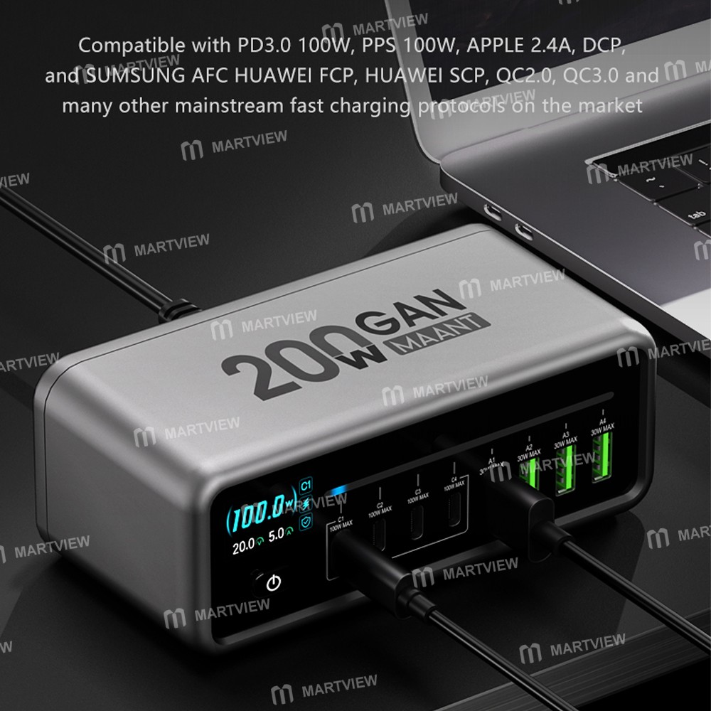 maant mt-p200-200w-gan-nitride-intelligent-digital-display-multi-port-desktop-charging-station-15