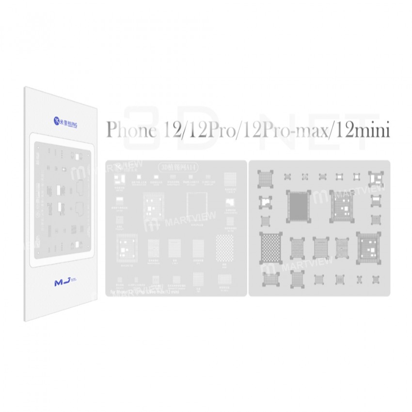 MiJing 3D A14 BGA Reballing Stencil Plant Tin Steel Net for iPhone 12 / 12 Pro / 12 Pro Max / 12 min