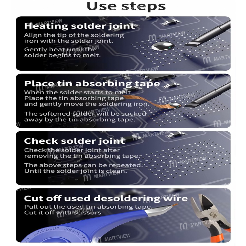Desoldering Wick Tape With Thumb Wheel Dispenser & Stainless Steel Mouth – 1.0/2.0/3.0mm Widths For Electronics Repair