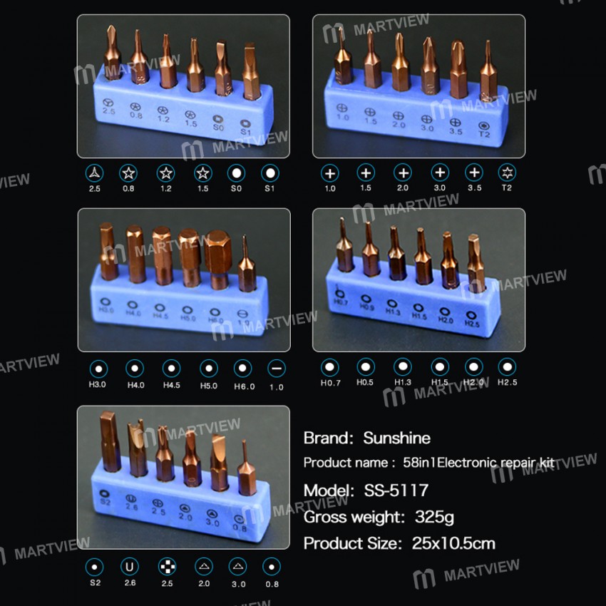 Sunshine SS-5117 58-in-1 Precision Magnetic Screwdriver Set for Mobile Phone Repair Dismantling
