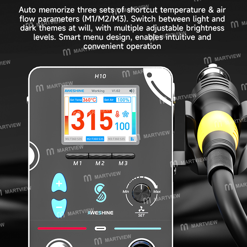 aweshine h10-1000w-intelligent-straight-airflow-hot-air-rework-station-support-usb-communication-5
