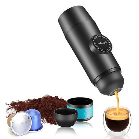 Portable Electric Espresso Coffee Machine Cordless 2 IN 1 Double Serve Mini Coffee Maker with 15Bar Pump Auto Brew 2000mAh Battery & Coffee Powder Capsule Bin