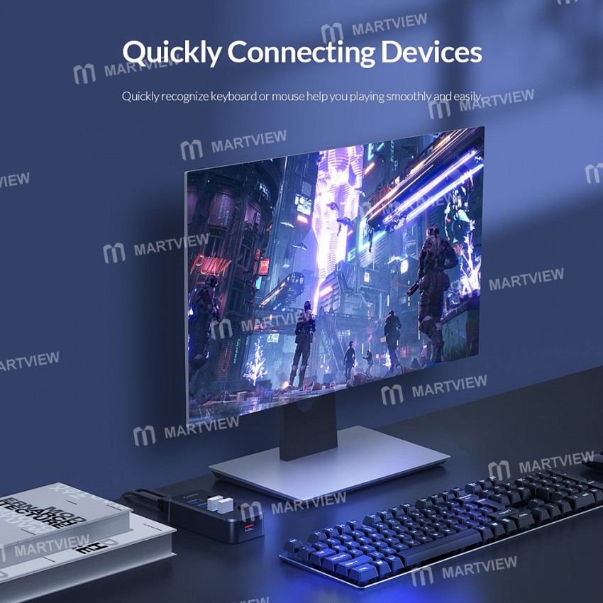 Orico SWU3-4A 4-Port High-speed USB 3.0 Split Control Hub With Power Adapter Support BC1.2 Charging