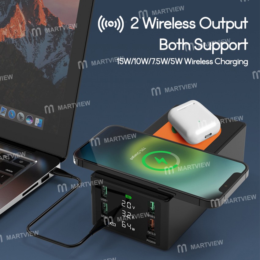 Multi-port 150W QC3.0 Wireless Fast Charging Station with Type-C PD 65W Fast Charging