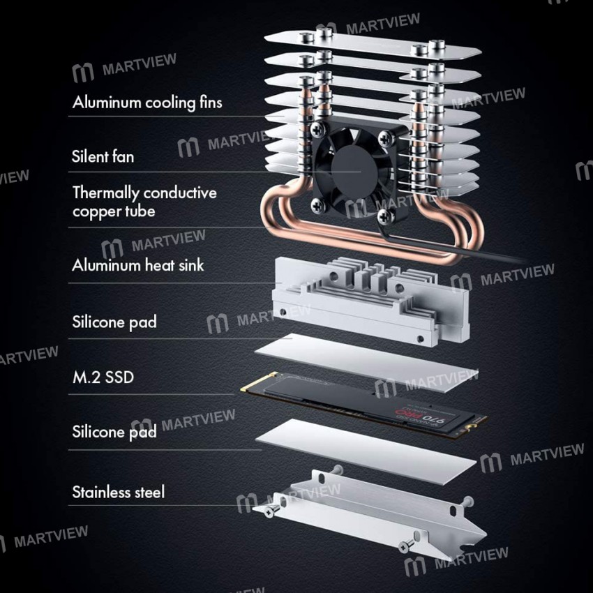 M.2 Solid State Hard Disk Powerful Radiator Built-in Cooling Fan for M2 NVME 2280 SSD