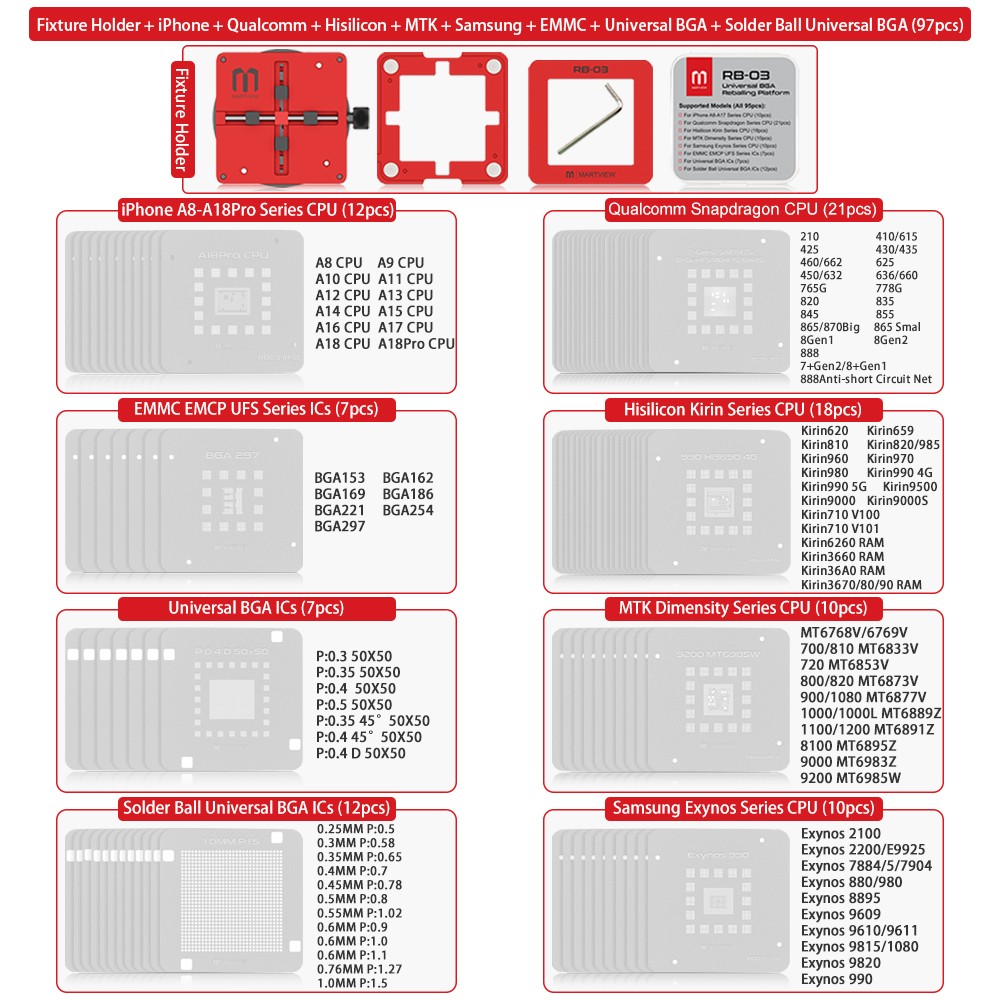 fixture holder-iphone--qualcomm--hisilicon--mtk--samsung--emmc--universal-bga--solder-ball-universal