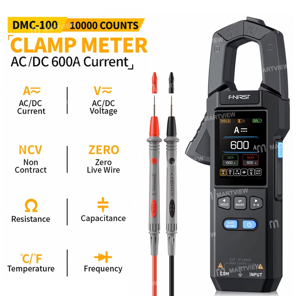 thumbnail interactive-video image 1 of FNIRSI DMC-100 DC AC Current Clamp Meter 10000 Counts Digital Multimeter 600a Amperimetric Clamp Tester Ncv Electrician Tools I.1286736267 1 of 10
