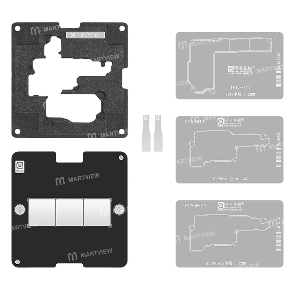 amaoe ip17-3-in-1-012mm-middle-layer-bga-reballing-stencil-platform-set-for-iphone-17-series-1
