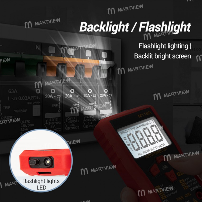 Aneng M118A True RMS Auto-ranging Multi-function Precision Digital Multimeter with Flashlight