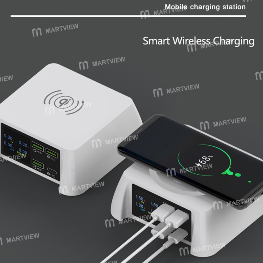 100W Multi-ports USBQC 3.0 Fast Charger Station with 15W Wireless Charger
