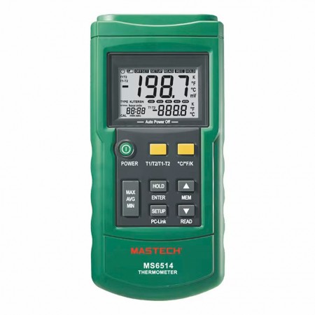 Mastech MS6514 Dual Channel Digital Display Thermometer with USB Interface