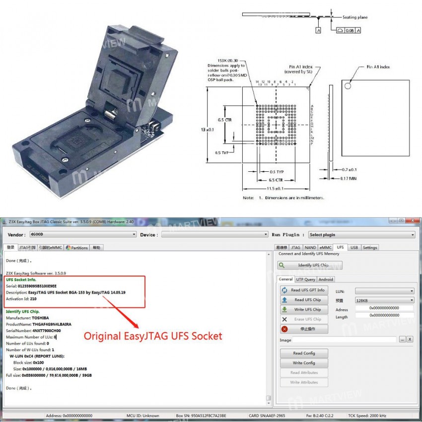 Z3X Easy-Jtag Plus BGA-153 UFS Socket Adapter