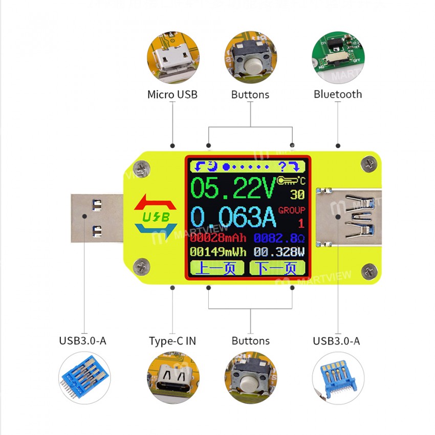 UM34 UM34C Type-C 1.44inch Color LCD Portable USB Current Voltage Detector