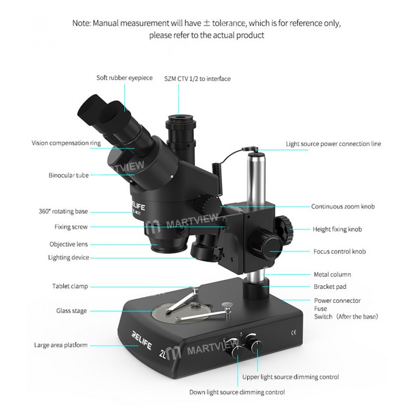 Relife RL-M3T-2L 0.7-4.5X Trinocular HD Stereo Microscope