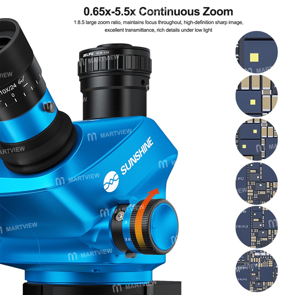 sunshine 71-ultra-b11-65-55x-continuous-fixed-zoom-conversion-trinocular-microscope-with-big-base-10