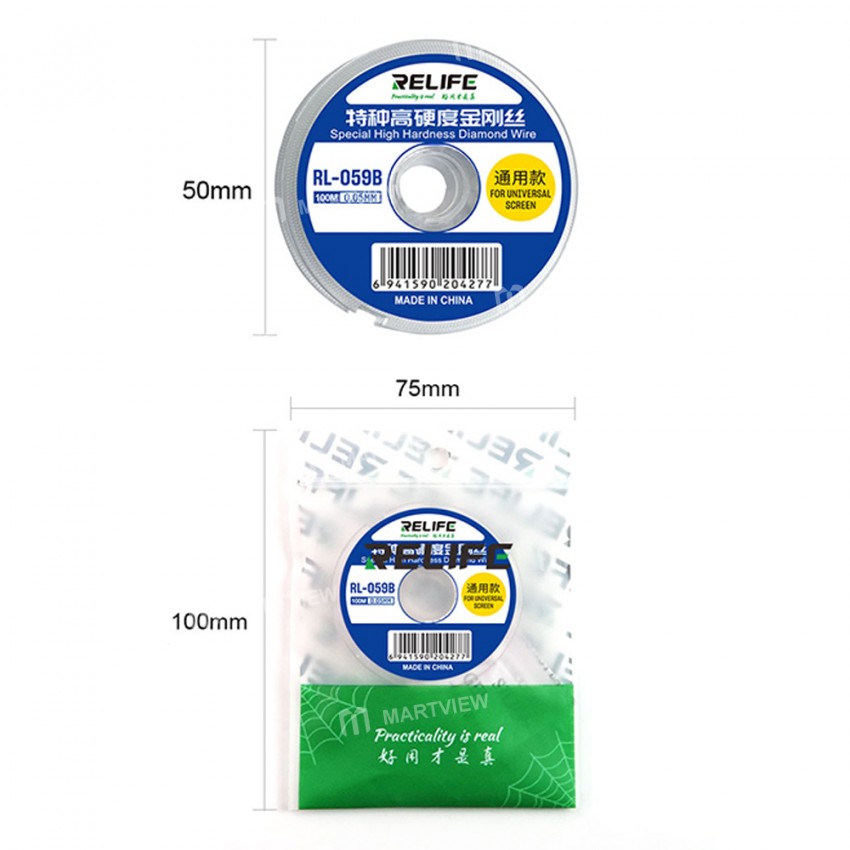 Relife RL-059A / 059B / 059C 100M Special High Hardness Diamond Wire for Touch LCD Screen Separating