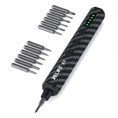 Relife E1 Powerful Carbon Fiber Electric Screwdriver Set with 12Pcs S2 Steel Bits