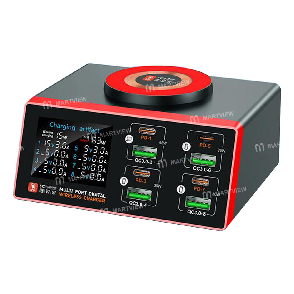 ycs s600-155w-8-port-qc30pd-digital-display-fast-desktop-charging-station-with-wireless-charging-1