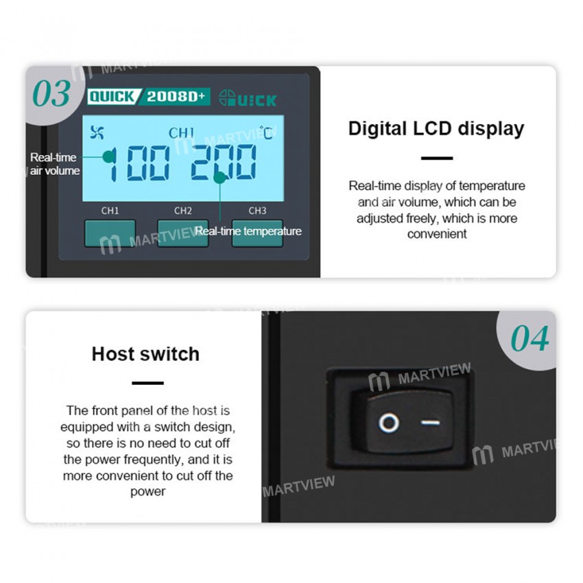 Quick 2008D+ 750W Lead-free Intelligent Digital Display Hot Air Gun Desoldering Rework Station