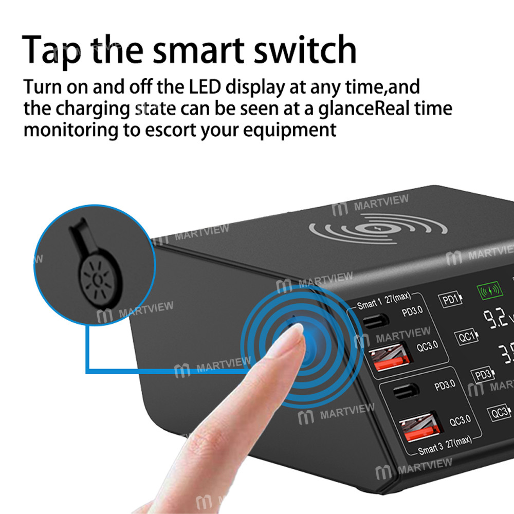 wylie wl-838w-100w-smart-multi-port-fast-charger-supports-qc-pd-fast-charging-15w-wireless-charging-