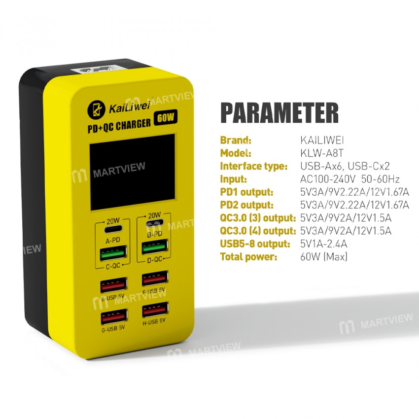 kailiwei klw-at8-8-port-intelligent-pdqc-30-usb-quick-charger-with-led-display-7