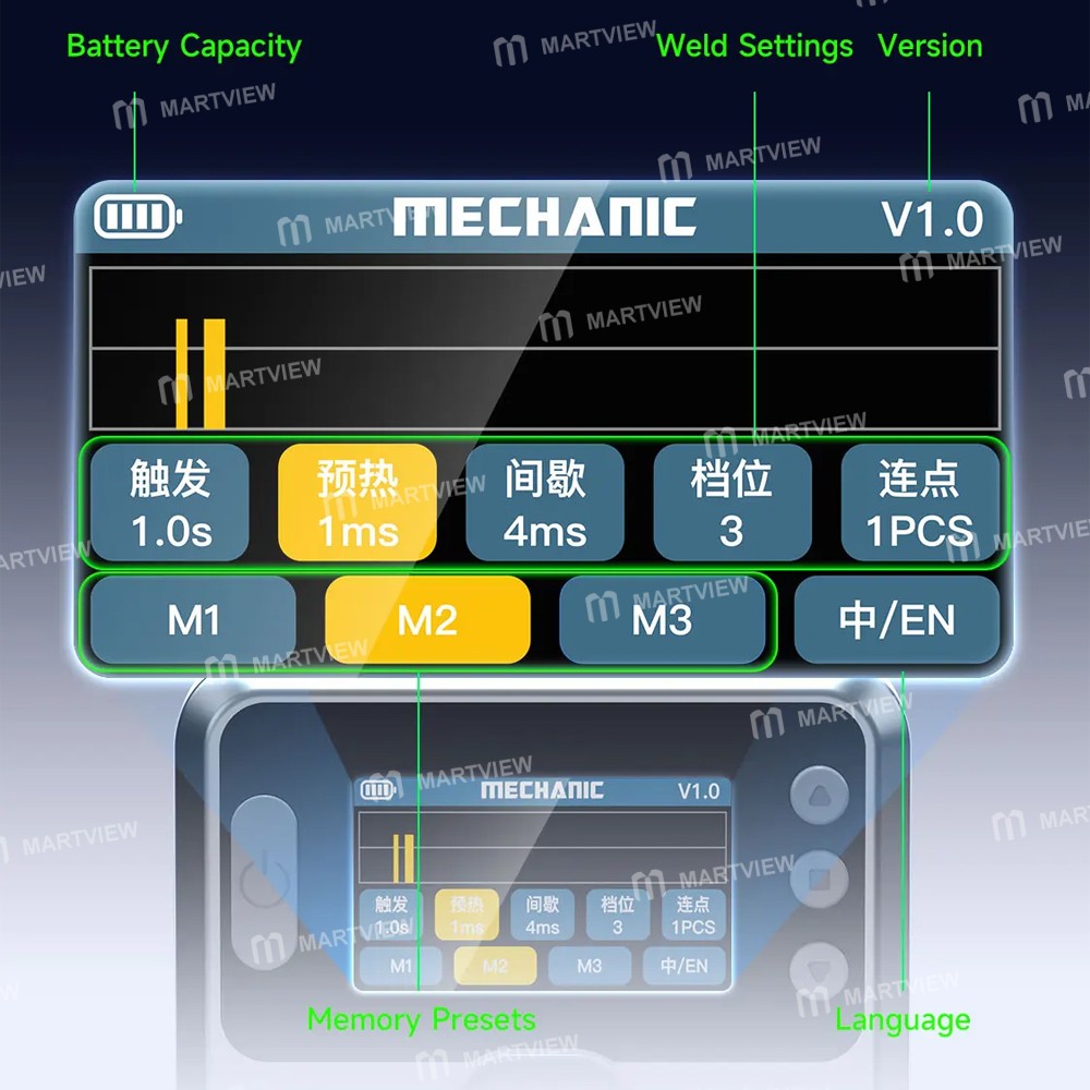 mechanic pn360-portable-manual-auto-double-pulse-digital-display-battery-spot-welder-5