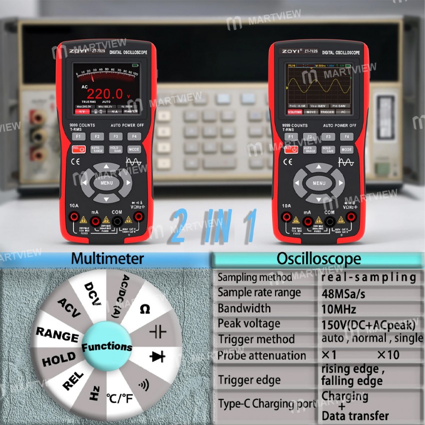 zoyi zt-702s-2-in-1-digital-display-10mhz-data-storage-oscilloscope-1000v-true-rms-multimeter-10