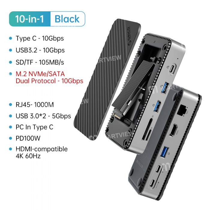 ELUTENG M.2 NVME & SATA dockingstation, externe SSD-behuizing NVMe USB 3.1 10 Gbps naar USB voor M-Key B&M-Key, adapter met dubbel protocol voor SSD 2230/2242/2260/228