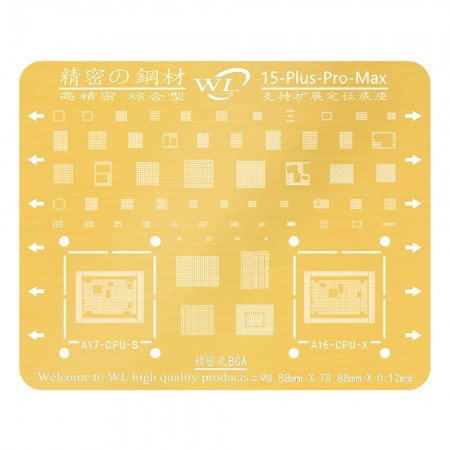 WL Gold BGA Reballing Stencil for iPhone 15 / 15 Plus / 15 Pro / 15Pro Max CPU IC Soldering Repair