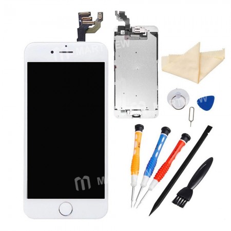Replacement LCD Screen Touch Digitizer LCD Display With Spareparts Home Button Earphone Camera & Etc For iPhone 6 Plus - White With Silver Home Button