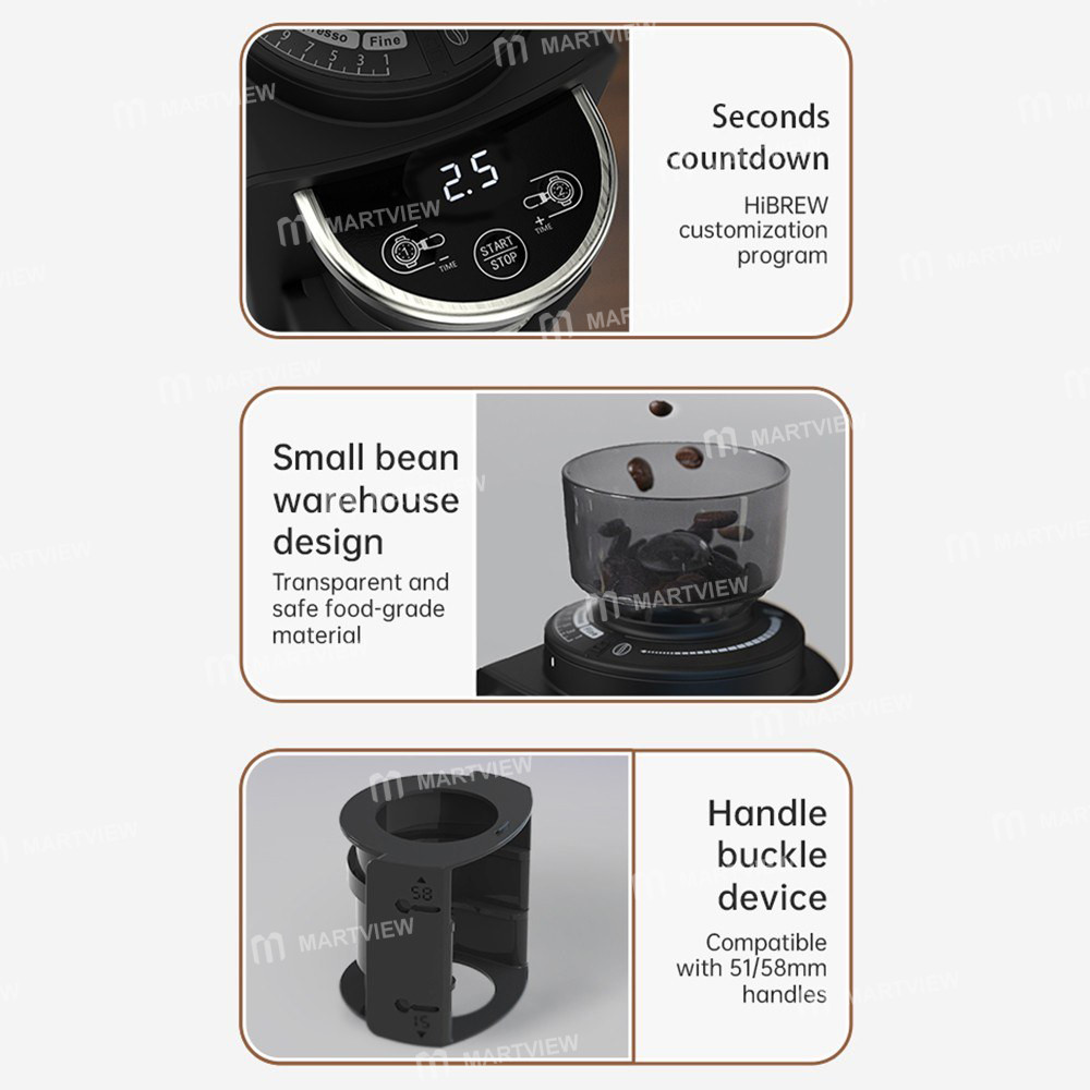 hibrew g3a-coffee-grinder-40mm-conical-burr-air-blower-31-gear-scale-memory-antistatic-manual-auto-v
