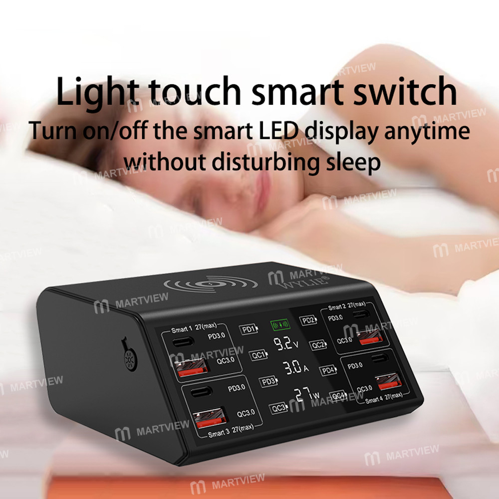 wylie wl-838w-100w-smart-multi-port-fast-charger-supports-qc-pd-fast-charging-15w-wireless-charging-