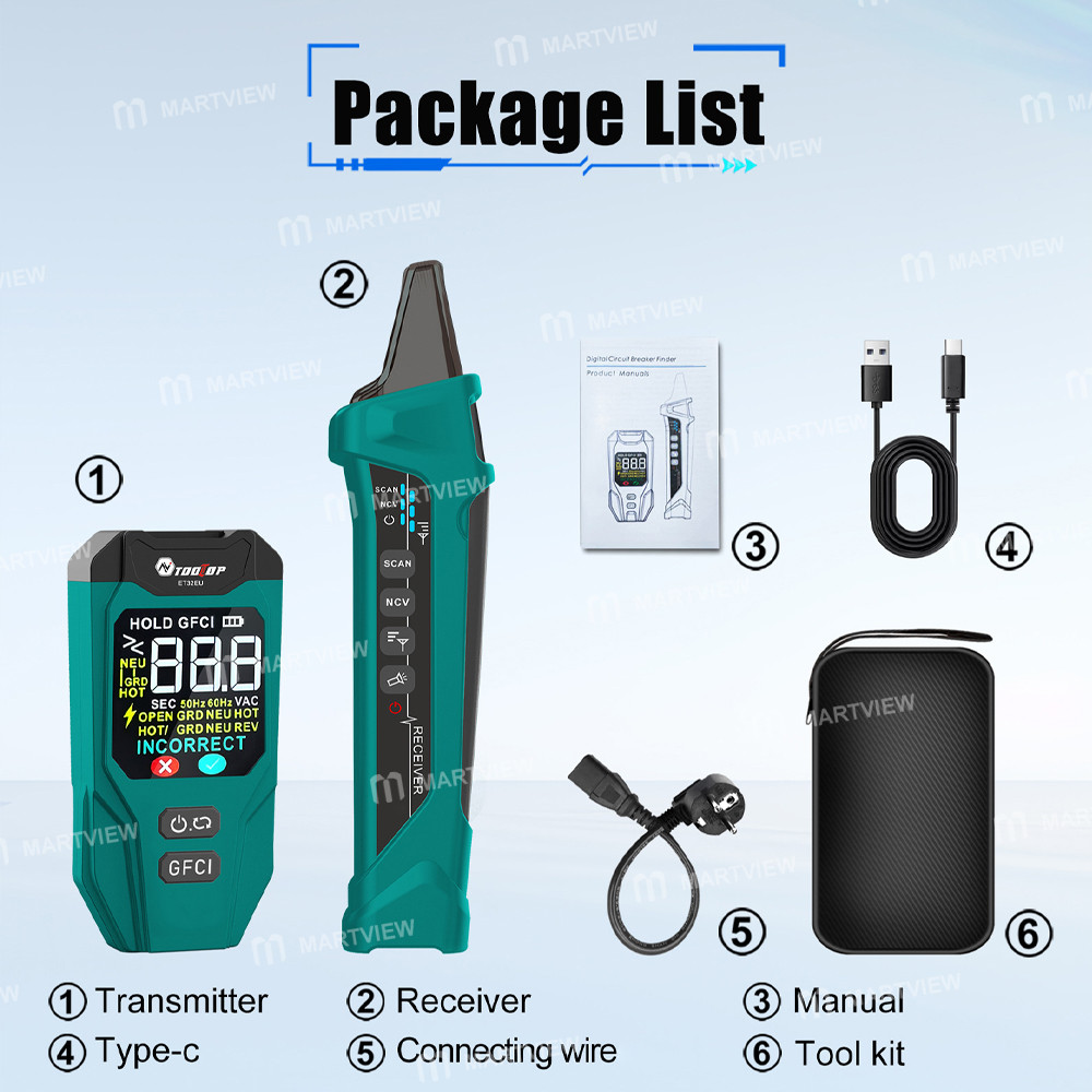 tooltop et32-smart-ai-mode-digital-circuit-breaker-finder-gfci-outlet-tester-with-ncv-function-10