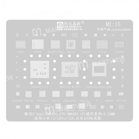Amaoe Mi15 0.12mm BGA Reballing Stencil for Xiaomi 12 / 12Pro / 12X Redmi K50 eSports Edition Qualcomm SM8450 / SM8250
