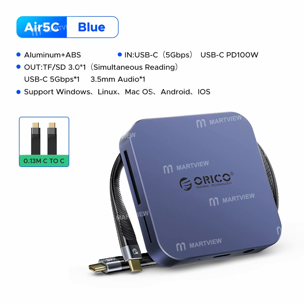 orico air5-air5c-usb-c-to-sd-tf-slot-pd100w-ultra-thin-magnetic-card-reader-for-iphone-android-table