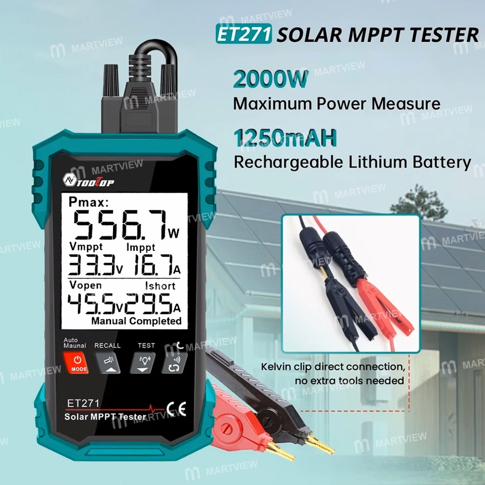 tooltop et721-rechargeable-digital-display-2000w-high-power-solar-mptt-tester-with-data-storage-func