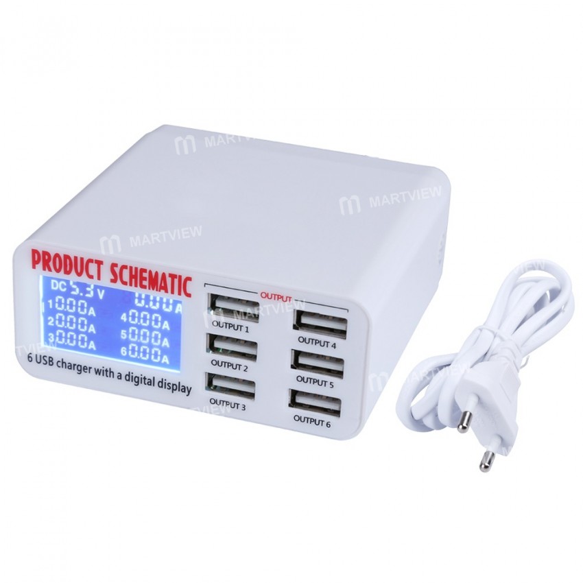 Usb Hub 899 Multi-function 9A 5V 100-240V 6 Port USB Fast Charger Quick Charging Station With LCD Di