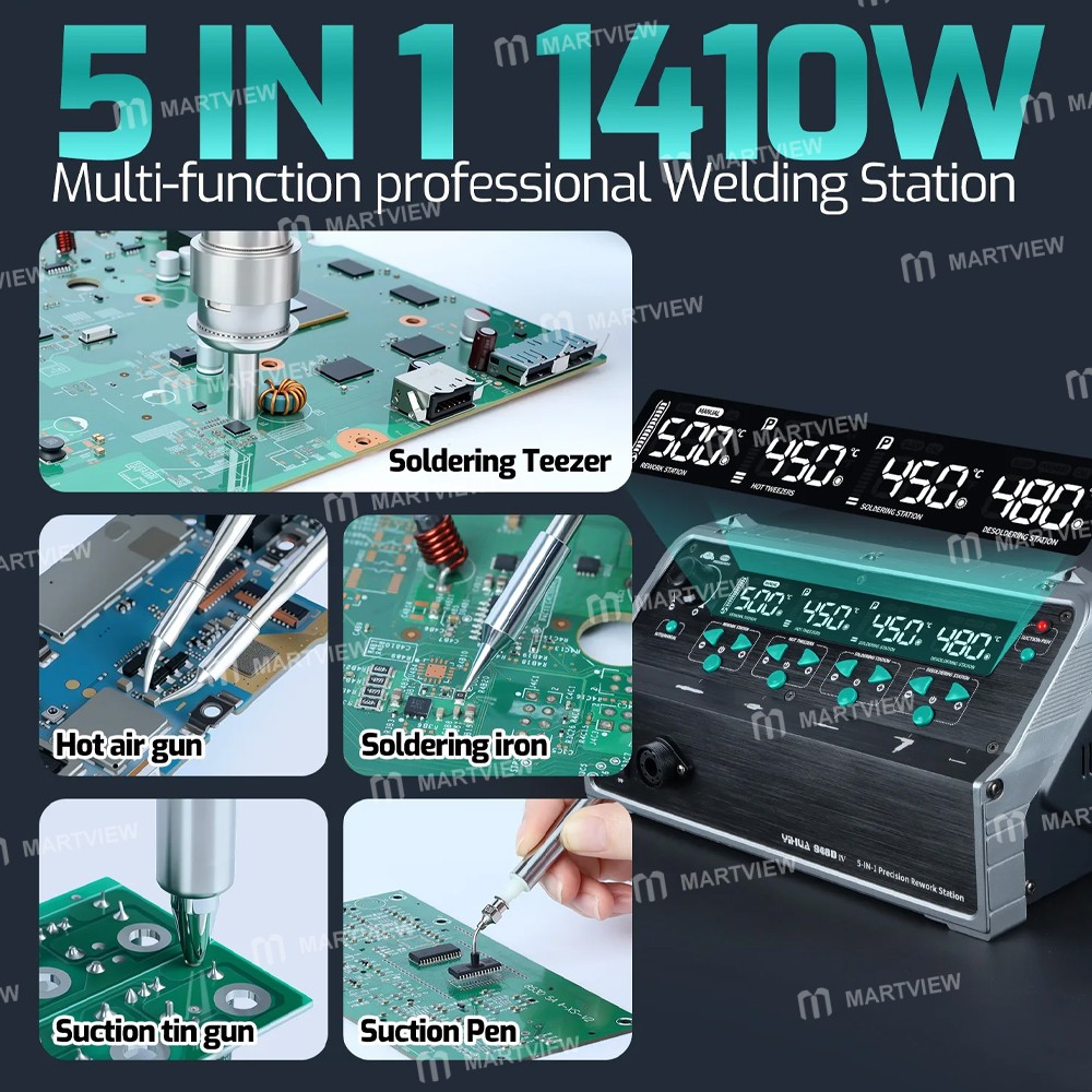 yihua 948d-iv-1410w-5-in-1-hot-air-gun-c245-soldering-iron--tweezers-iron--suction-tin-gun-rework-st