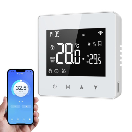 Tuya WiFi intelligent constant temperature regulator LED display Adjustable temperature regulator Compact size water / gas boiler temperature regulator Compatibility with Amazon Alexa and Google Home