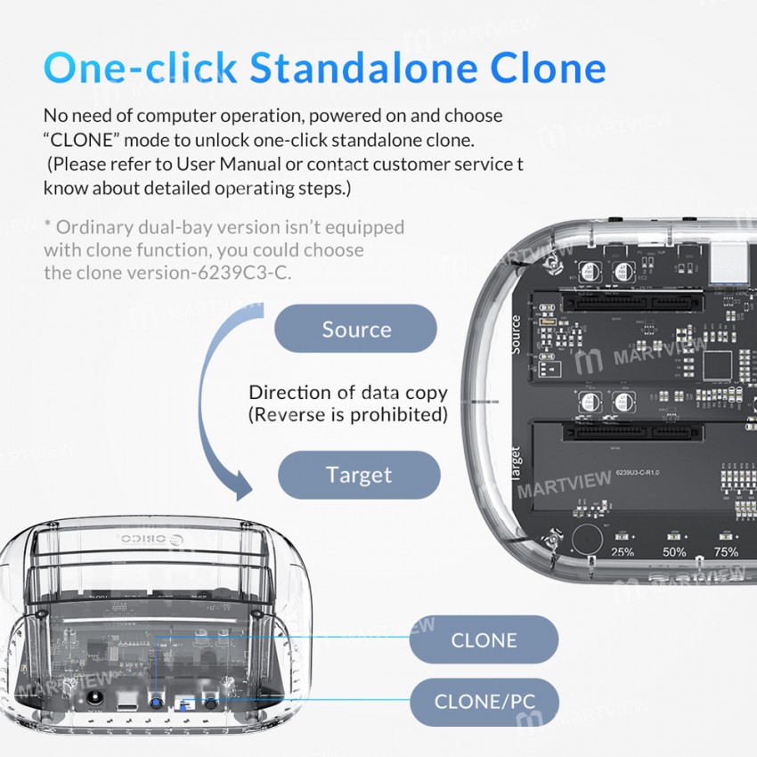 Orico 2 Bay SATA to USB 3.1 Transparent External HDD Docking Station for 2.5 / 3.5 inches HDD SSD